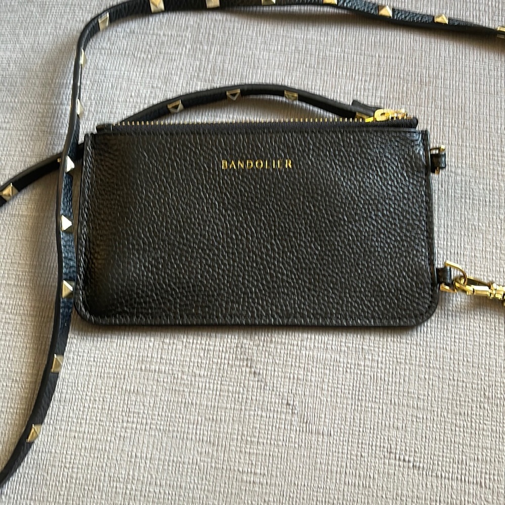 Bandolier pouch with stuffed strap in black and gold NWOT